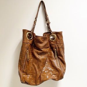 Steve Madden Big Bag Purse Brown Faux Crocodile